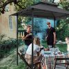 Outdoor Grill Gazebo 8 x 5 Ft; Shelter Tent; Double Tier Soft Top Canopy and Steel Frame with hook and Bar Counters; Grey