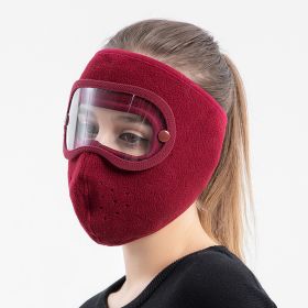 Windproof Face Warm Mask; Winter Ski Breathable Masks Fleece Face Shield Caps With HD Goggles Anti-fog Cycling Balaclava (Color: Burgundy)