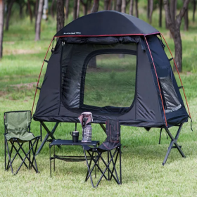 Outdoor Adventure With 1 Person Folding Pop Up Camping Cot Tent (Color: Dark blue)